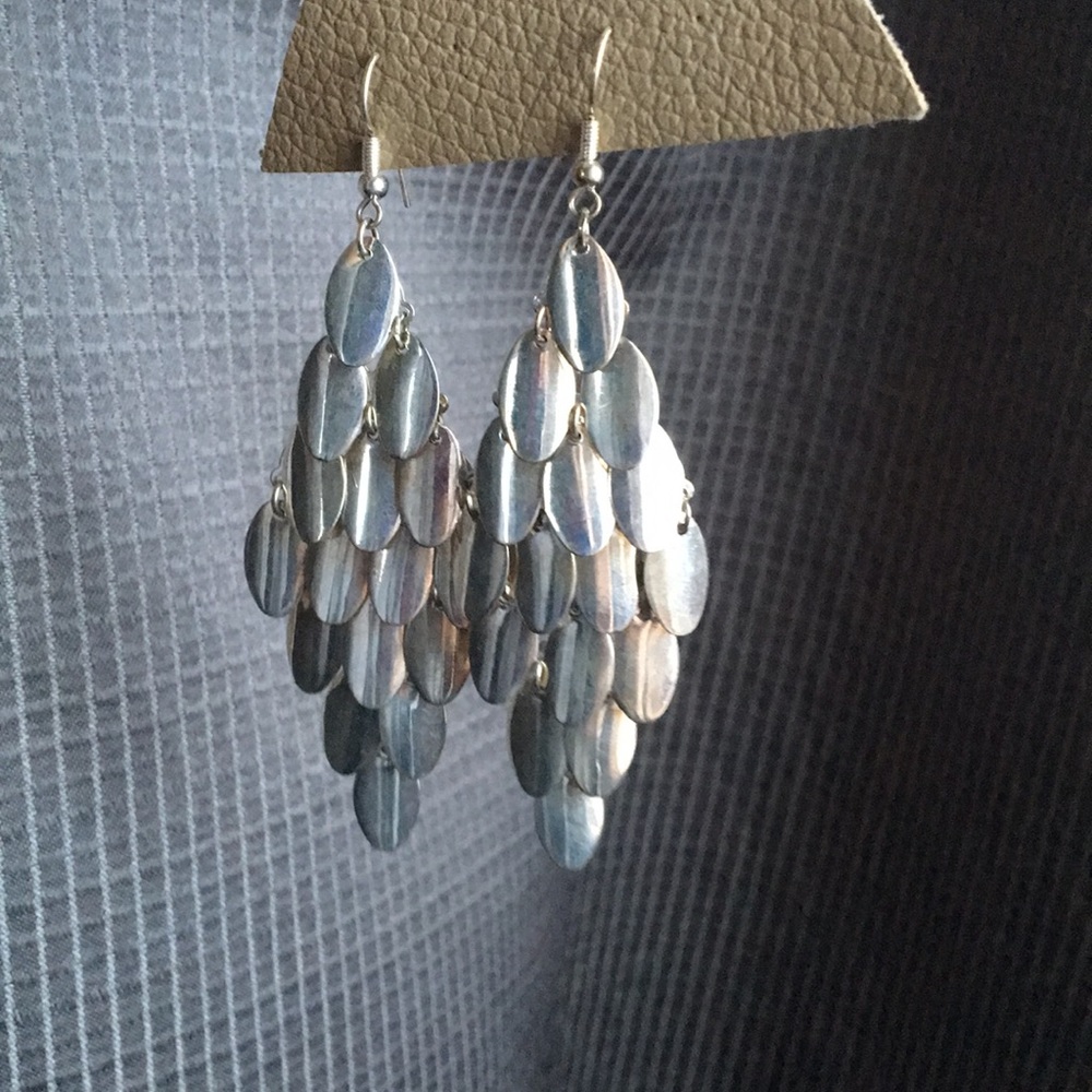 Silver mermaid scale dangle earrings